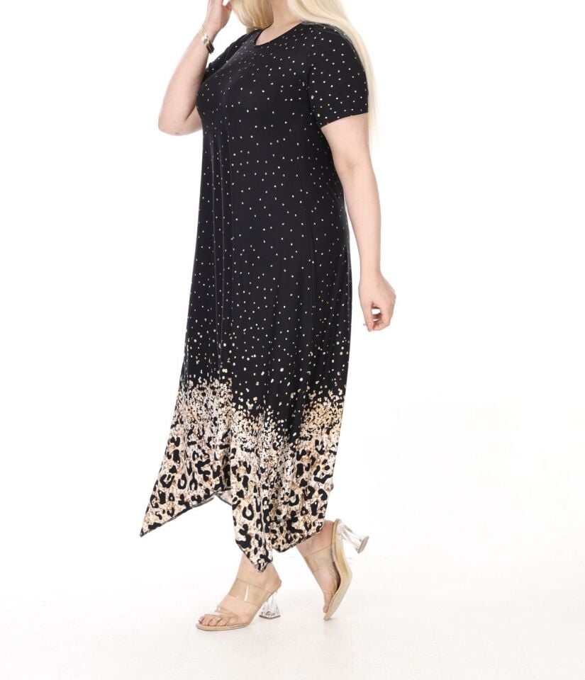 Eteği Leoparlı Siyah Elbise