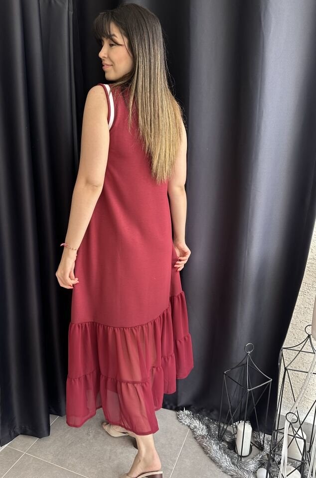Ribanalı Bordo Modal Elbise