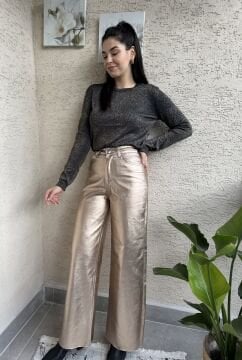 Bronze Varaklı Wide Leg Pantolon