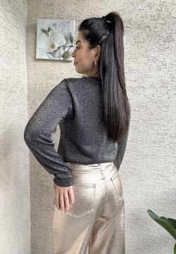 Bronze Varaklı Wide Leg Pantolon