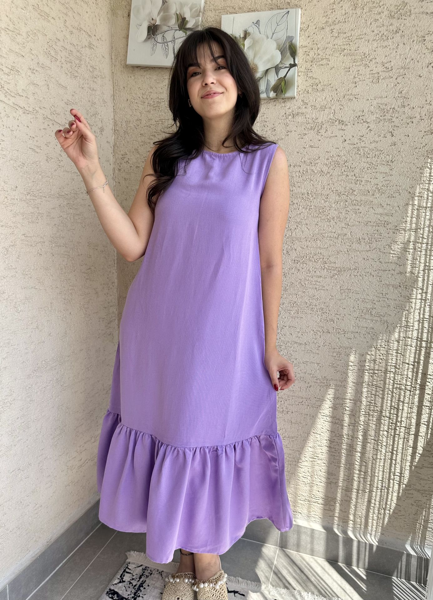 Lila Keten Midi Elbise