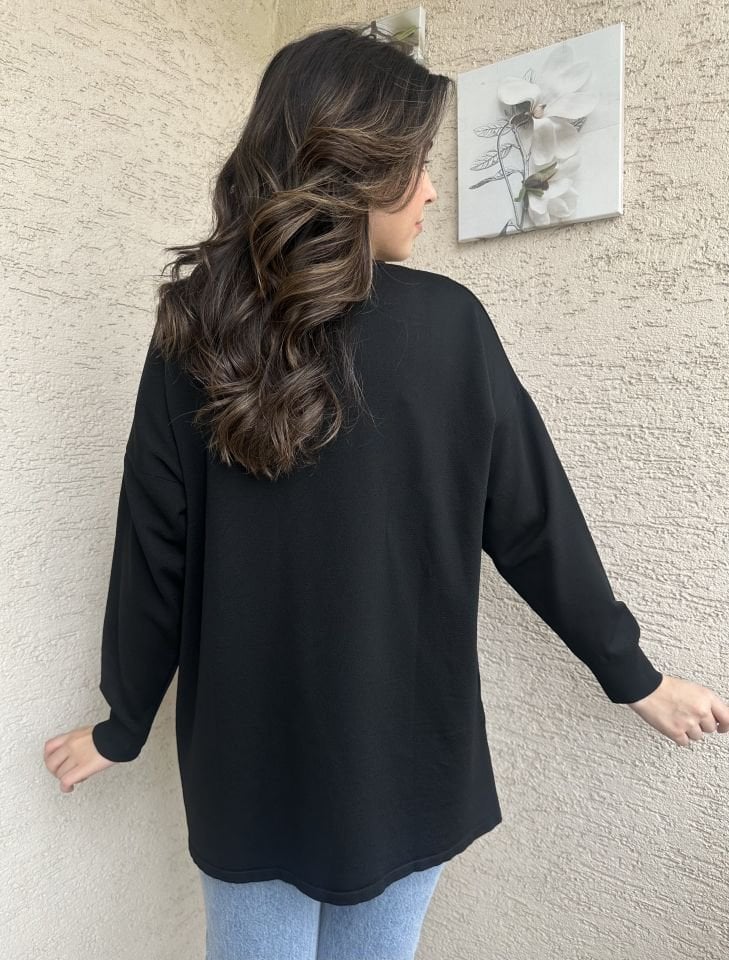 Siyah Yanları Gold Düğmeli Merserize Triko