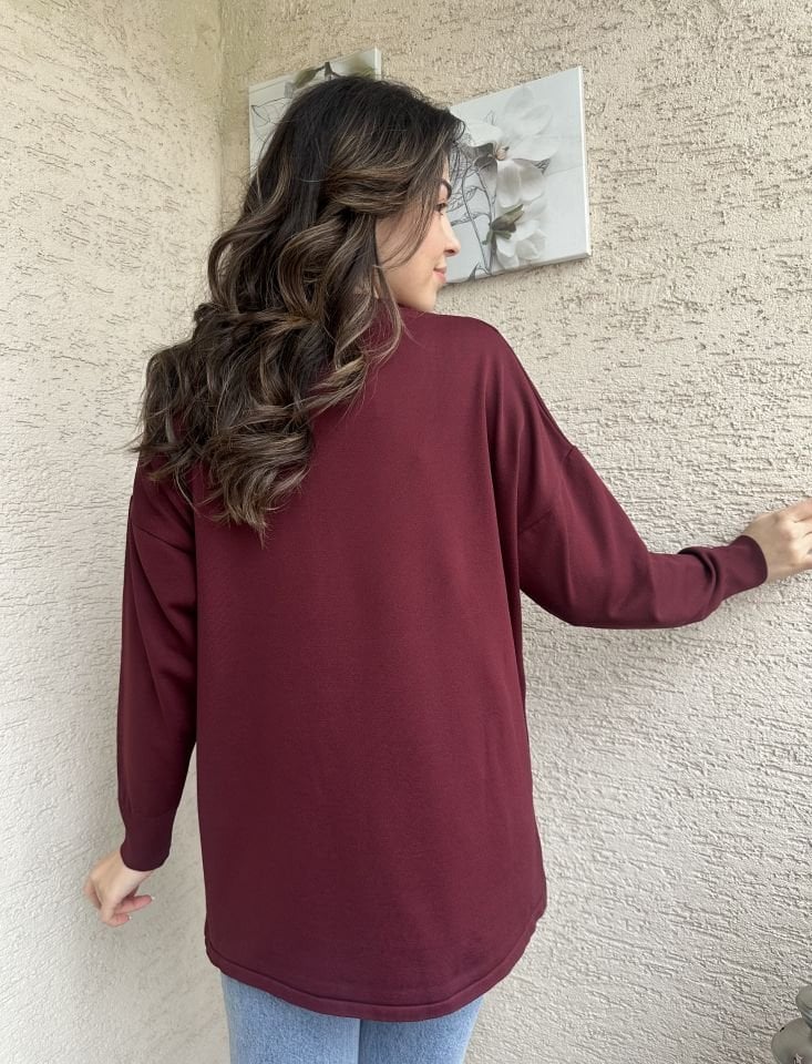 Bordo Yanları Gold Düğmeli Merserize Triko