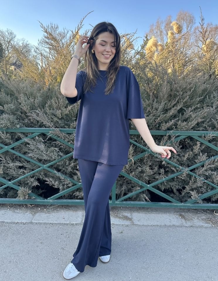 Lacivert Modal Kısa Kollu Takım