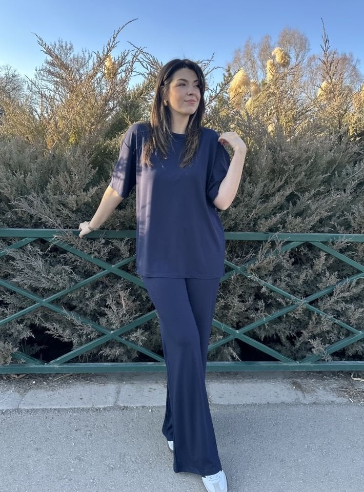 Lacivert Modal Kısa Kollu Takım
