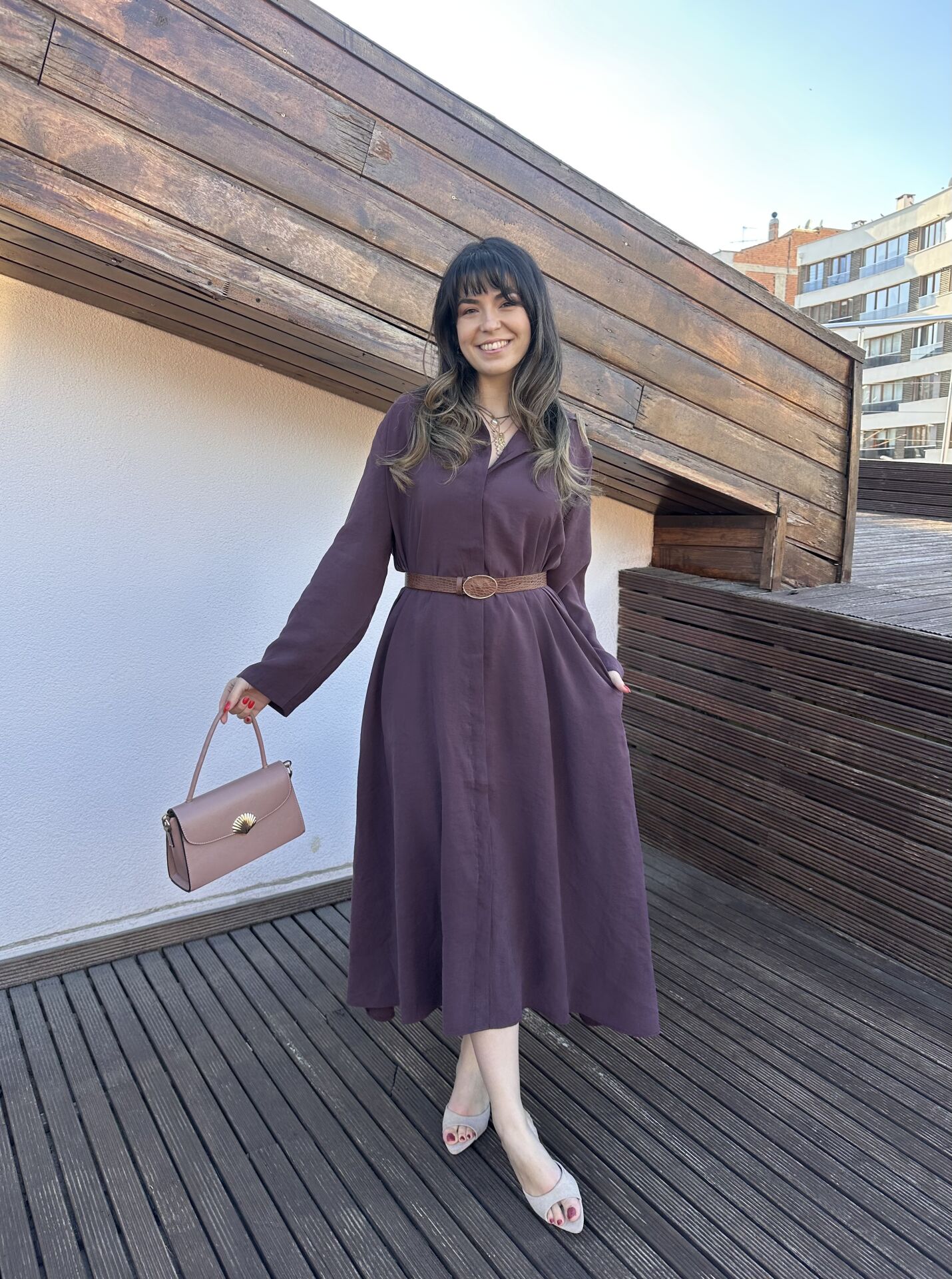 Benita Mürdüm Kemerli Elbise