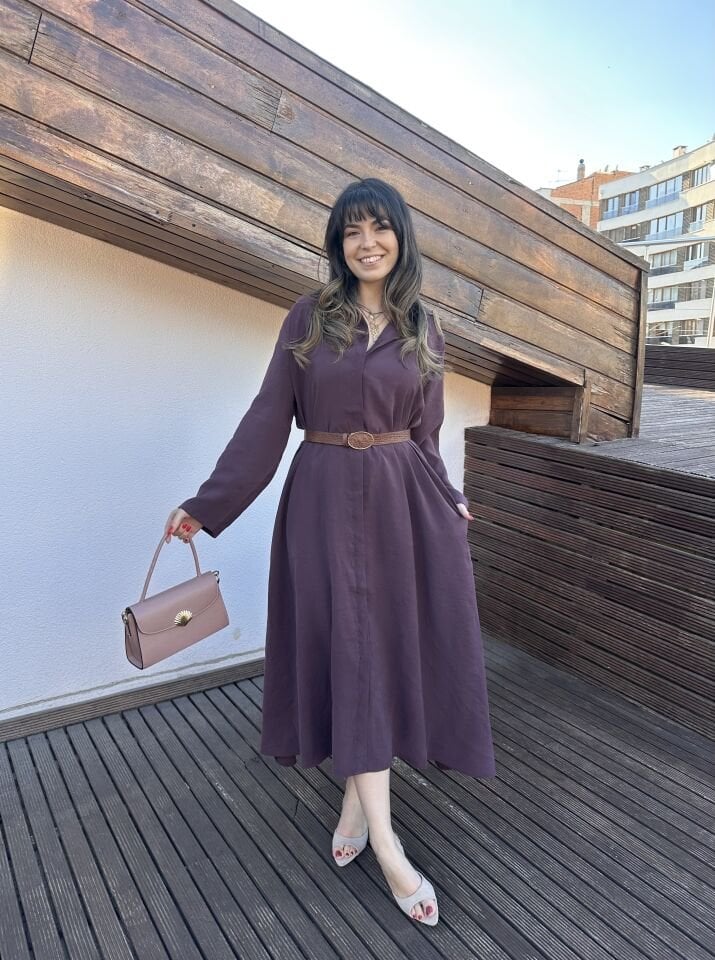 Benita Mürdüm Kemerli Elbise