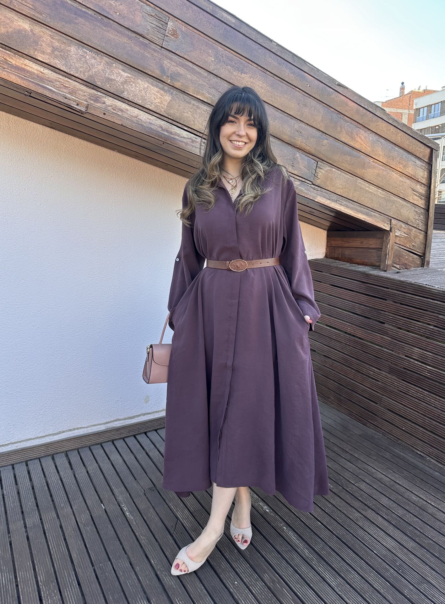 Benita Mürdüm Kemerli Elbise