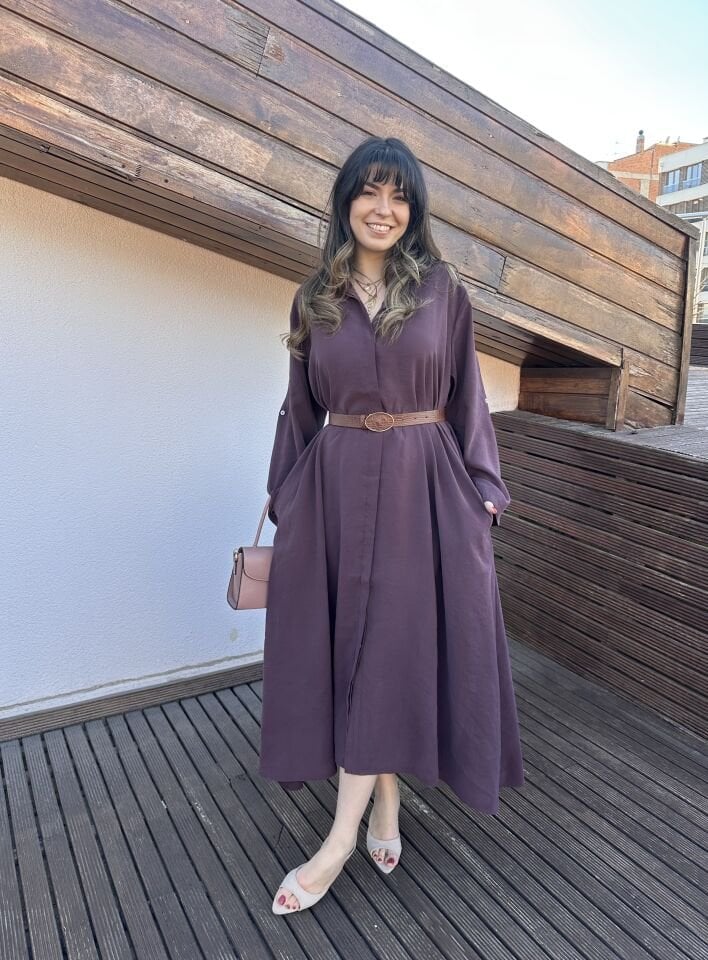 Benita Mürdüm Kemerli Elbise