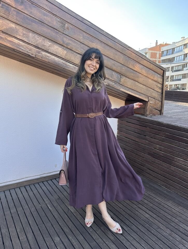 Benita Mürdüm Kemerli Elbise