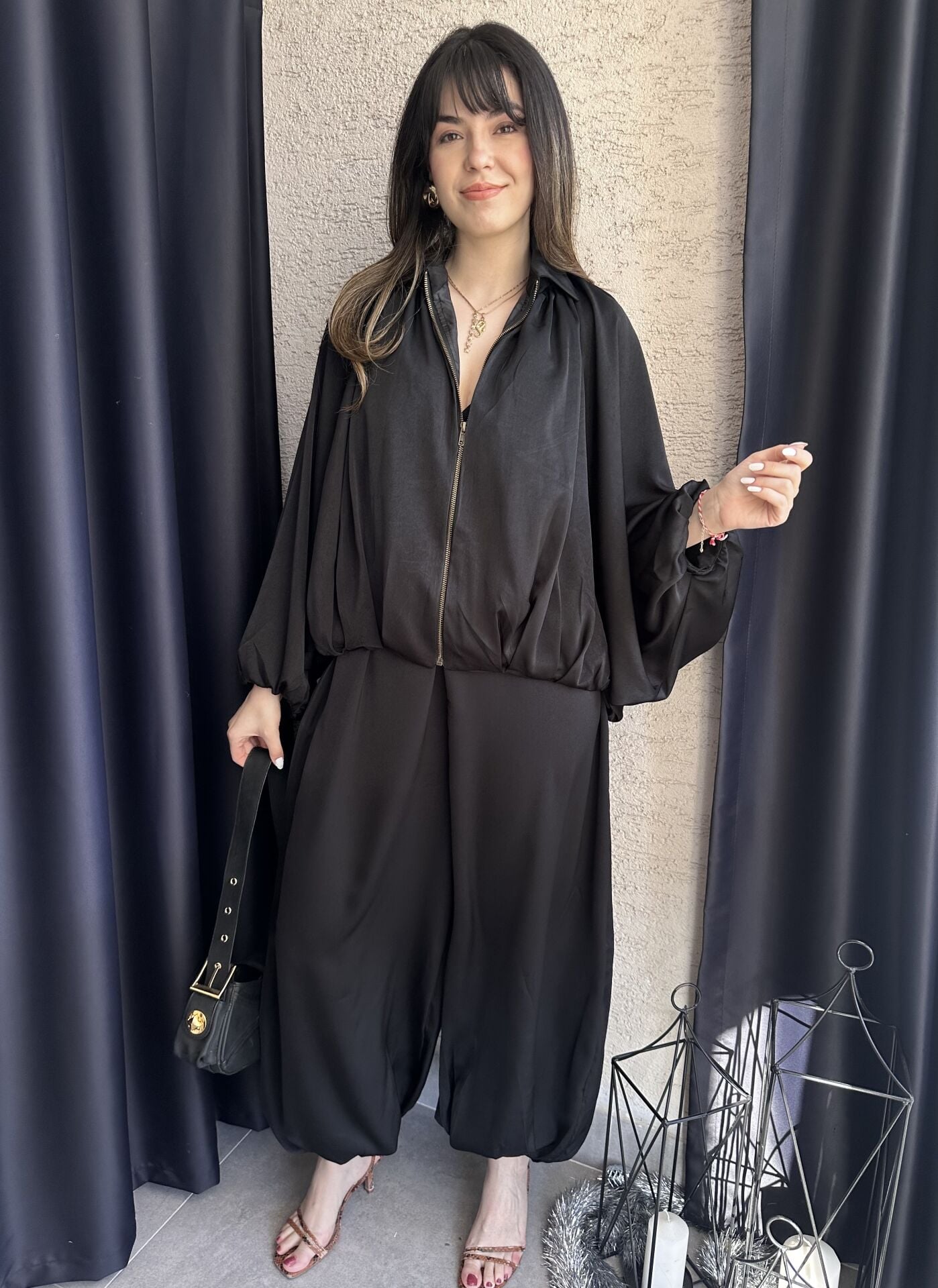 Siyah Şalvar Saten Takım