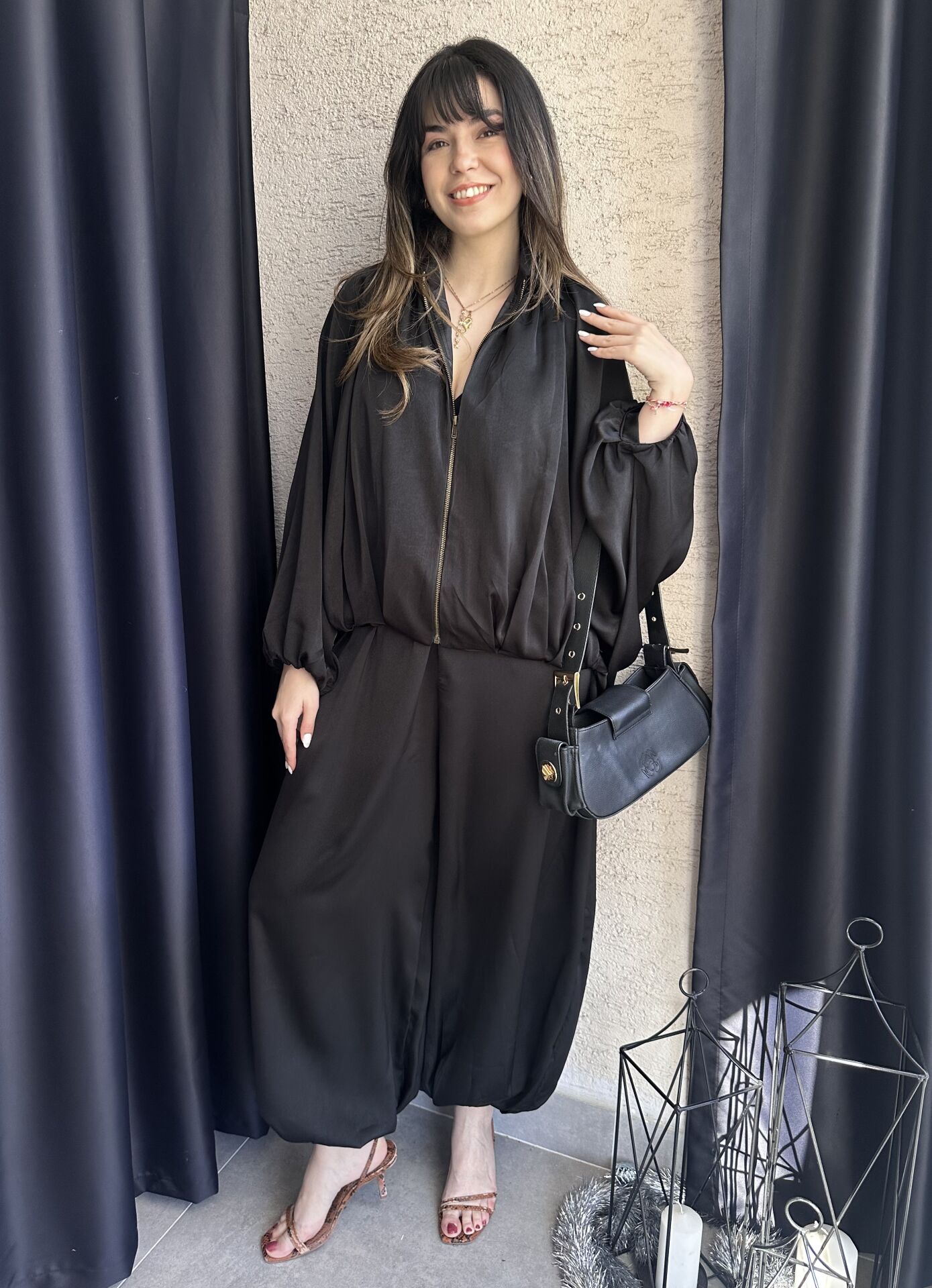 Siyah Şalvar Saten Takım