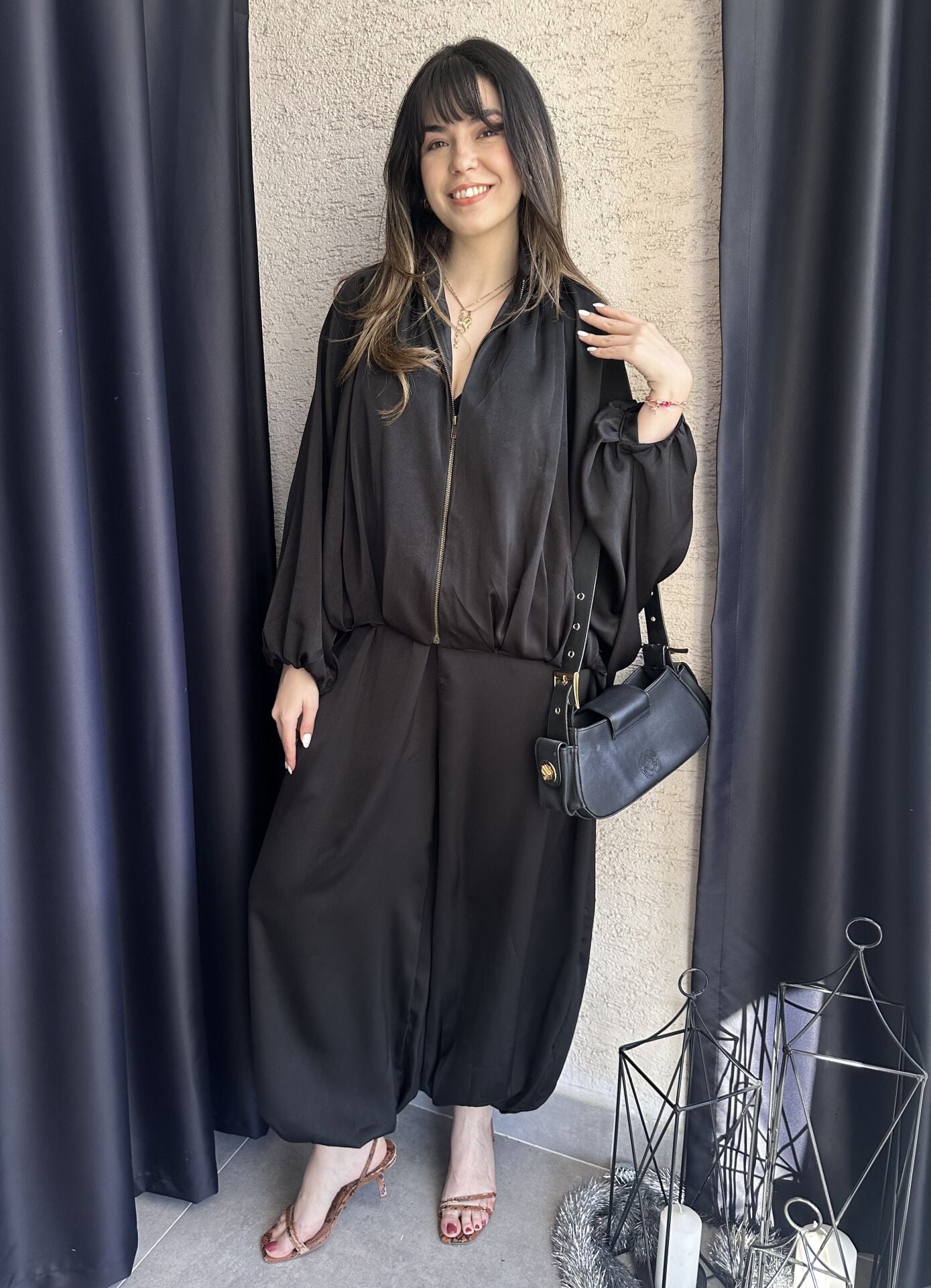 Siyah Şalvar Saten Takım