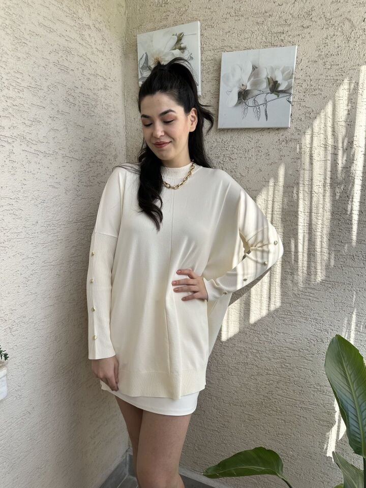 Taş Rengi Gold Düğmeli Merserize Triko