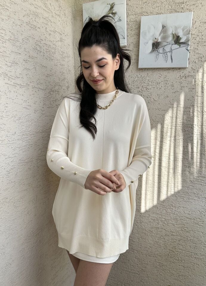 Taş Rengi Gold Düğmeli Merserize Triko