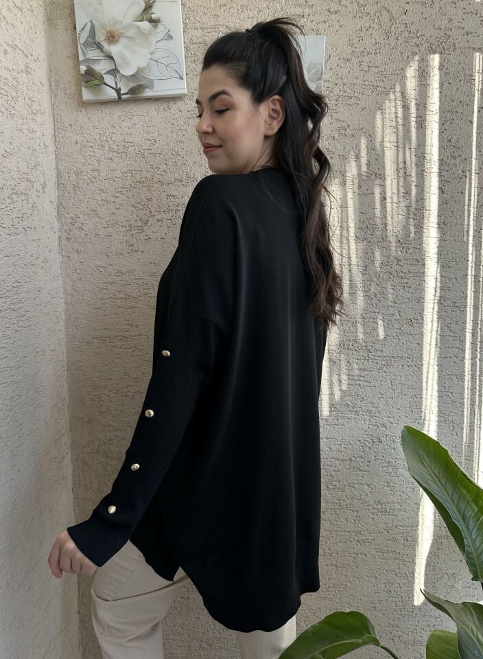 Siyah Gold Düğmeli Merserize Triko