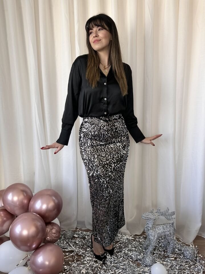 Gümüş Payet Maksi Etek