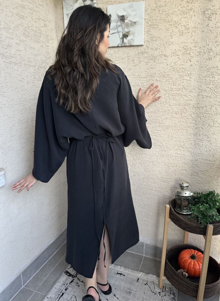 Yarasa Kol Tensel Elbise Siyah