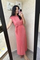 Toz Pembe  Vatkalı Piliseli Elbise
