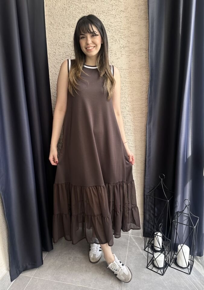 Ribanalı Kahve Modal Elbise