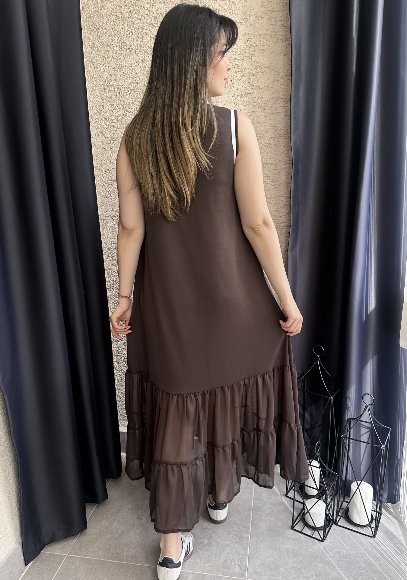 Ribanalı Kahve Modal Elbise