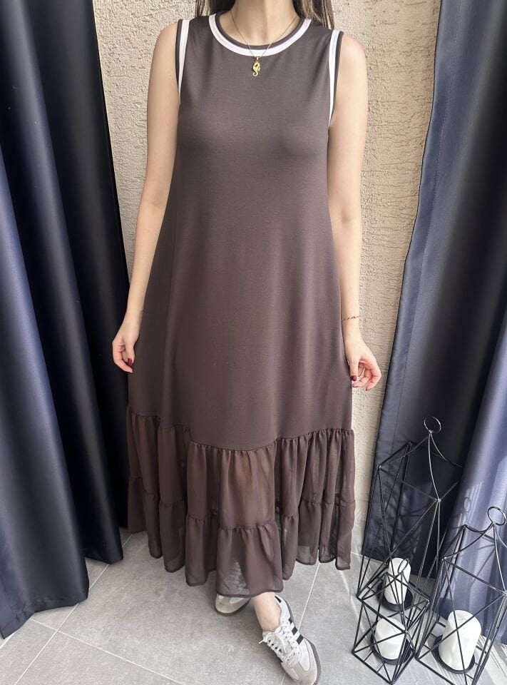 Ribanalı Kahve Modal Elbise