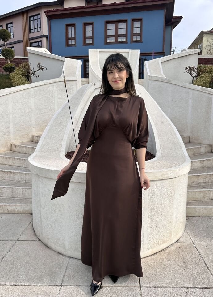 Arya Kahve Saten Elbise