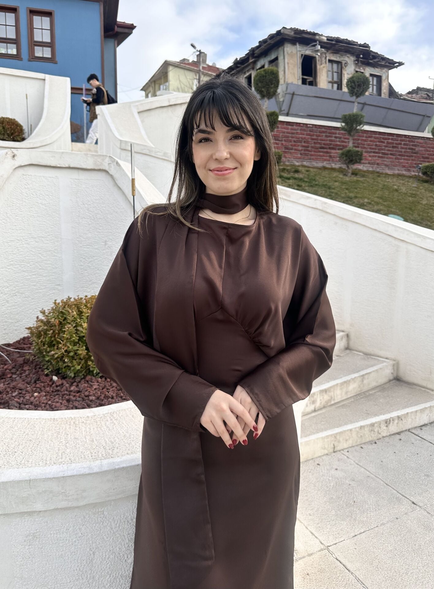 Arya Kahve Saten Elbise