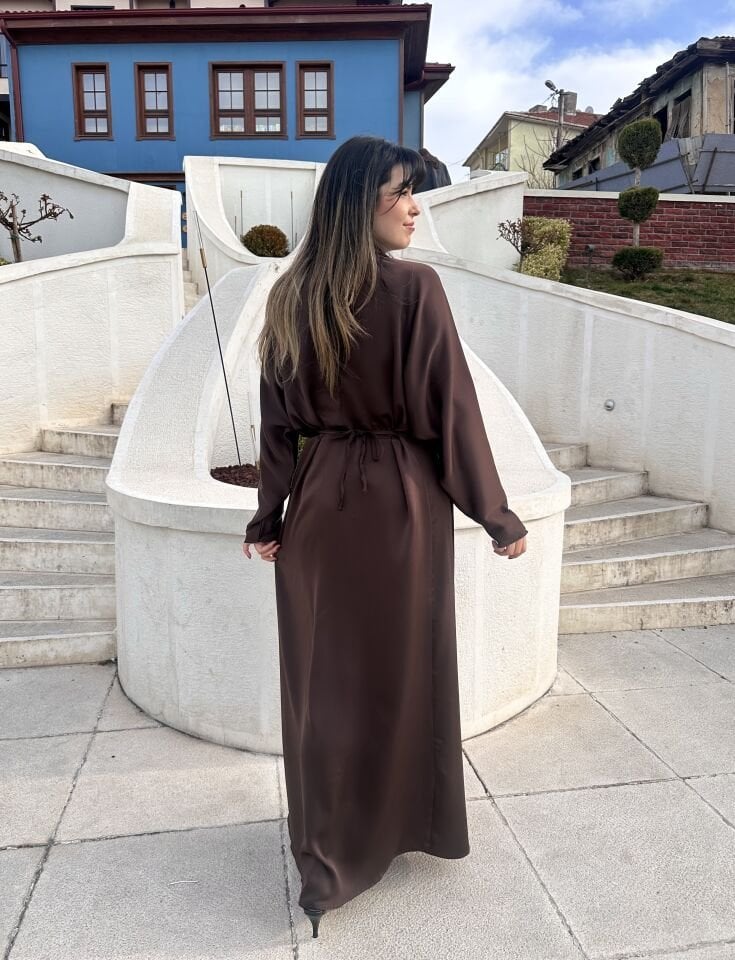 Arya Kahve Saten Elbise