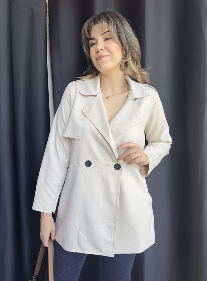 Bej Süet Kısa Trençkot