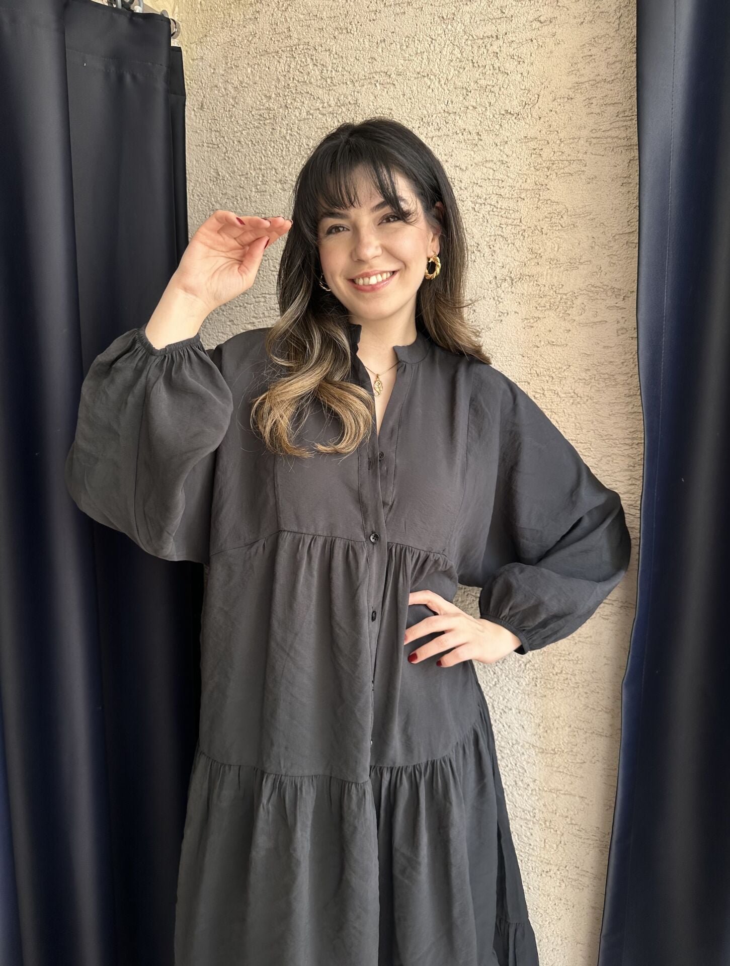 Siyah Balon Kol Maksi Elbise