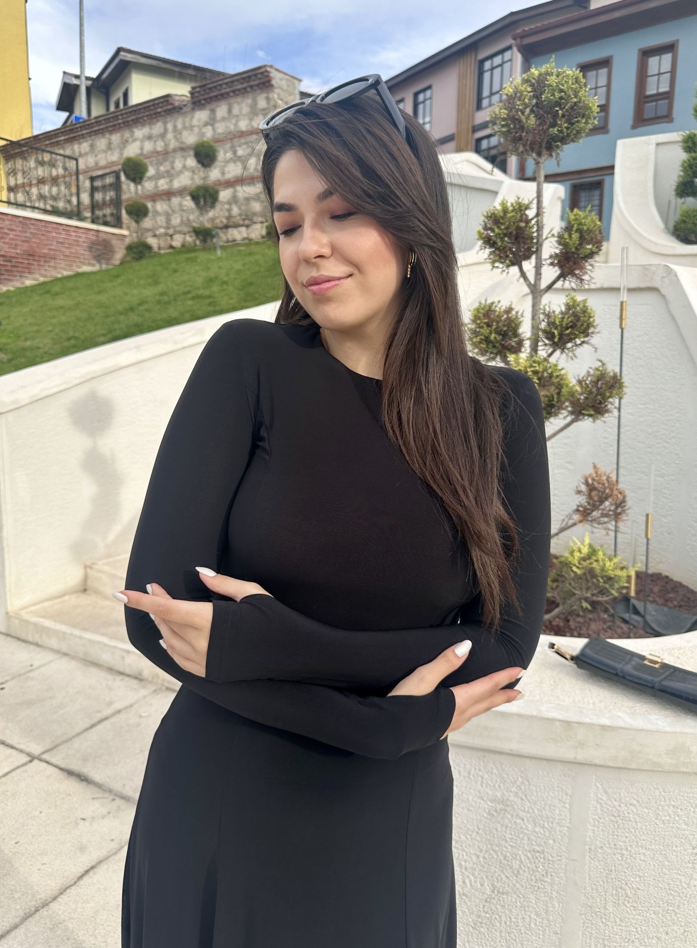 Uzun Kollu Siyah İspanyol Elbise