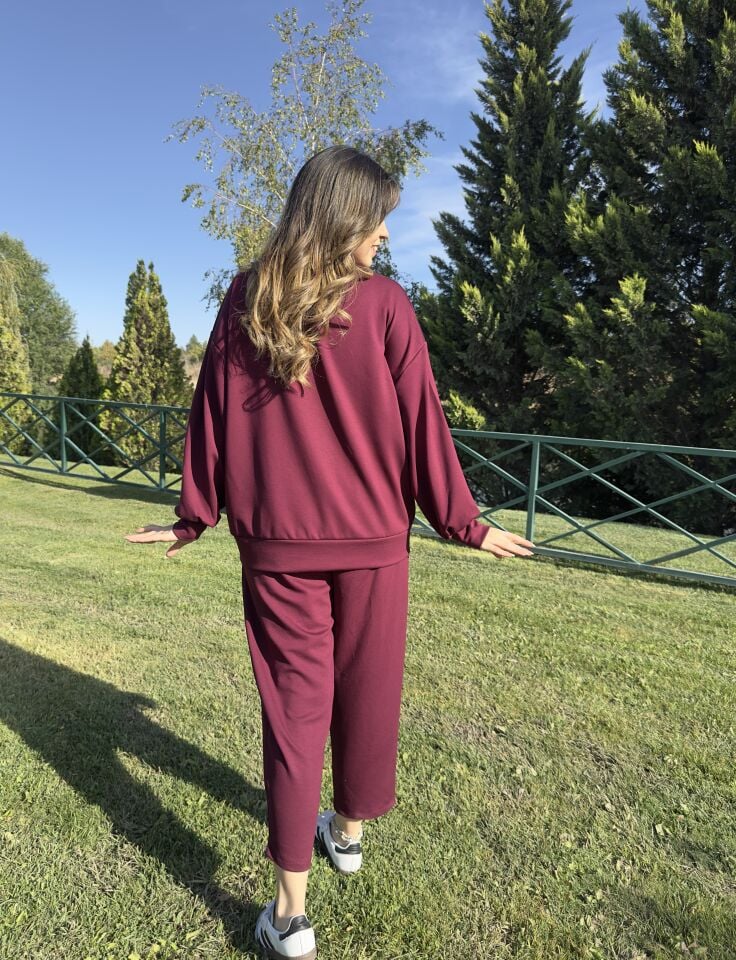 Karen Bordo Oversize Sweatshirt Takım