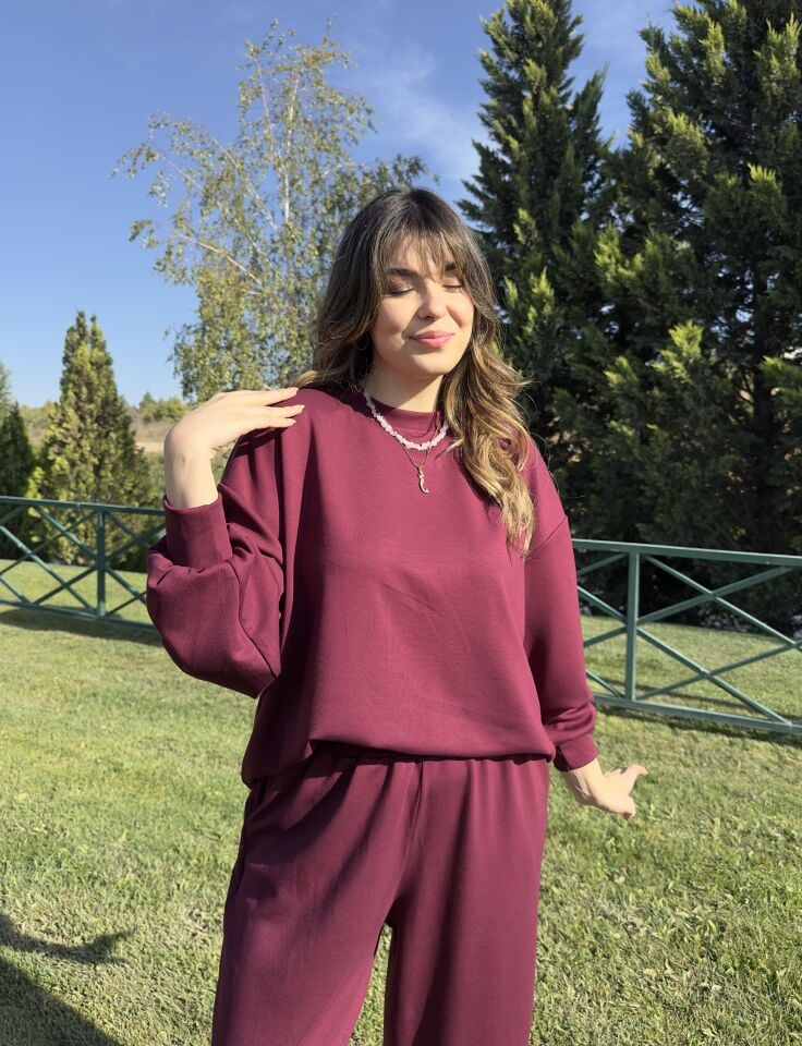 Karen Bordo Oversize Sweatshirt Takım