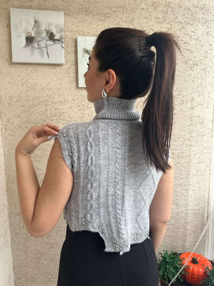 Kolsuz Taşlı Gri Triko