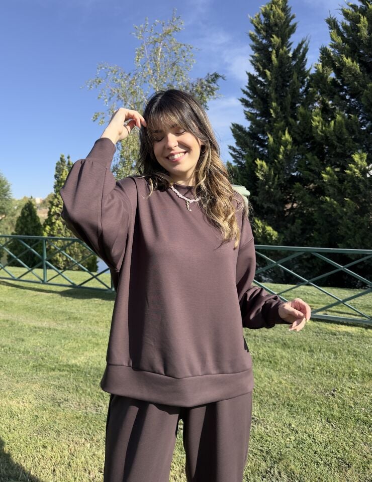 Karen Kahve Oversize Sweatshirt Takım