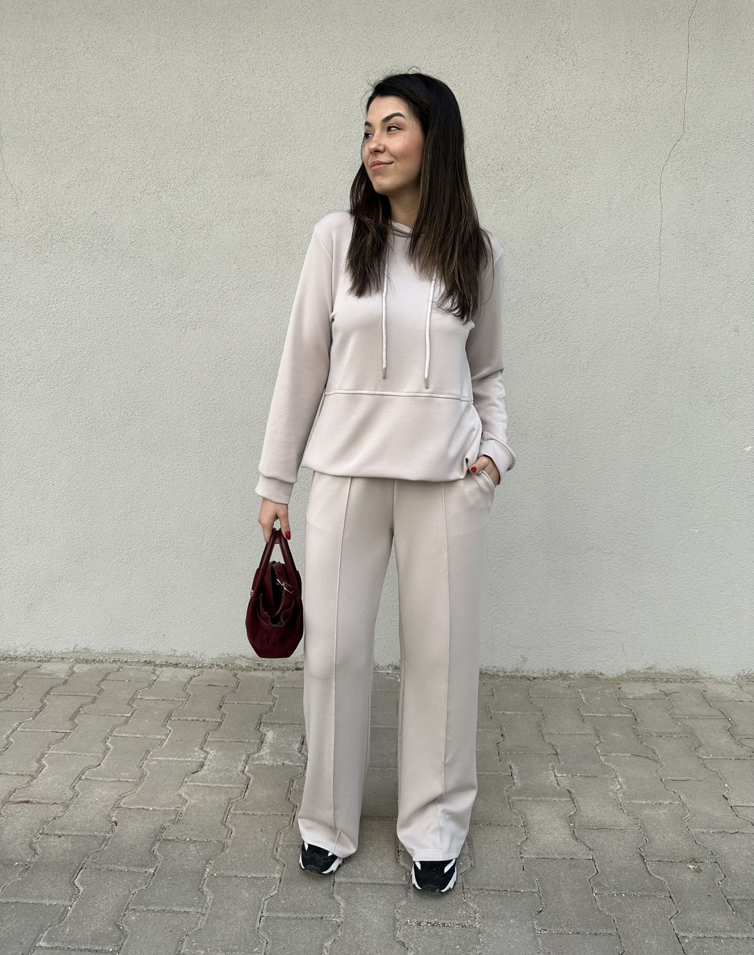 Taş  Rengi Uzun Kollu Modal Takım