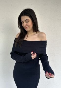 Madonna Yaka Lacivert Triko Elbise