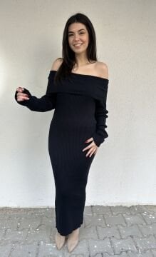 Madonna Yaka Lacivert Triko Elbise
