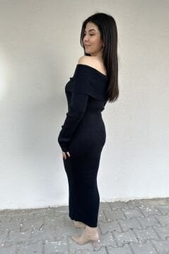 Madonna Yaka Lacivert Triko Elbise