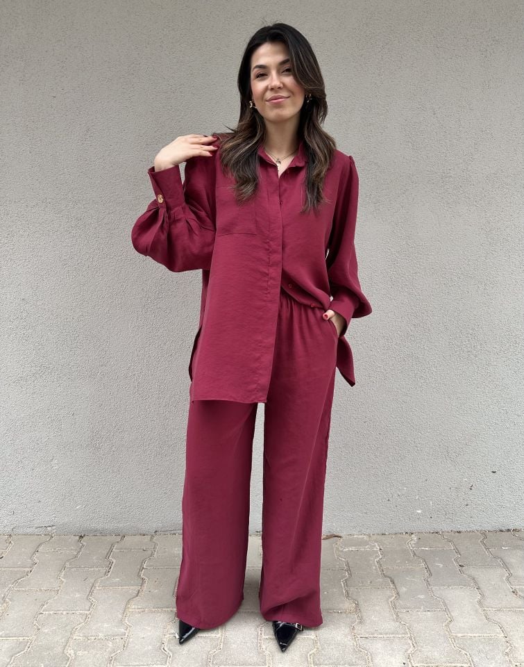 Balon Kol Gömlek Pantolon Takım Bordo