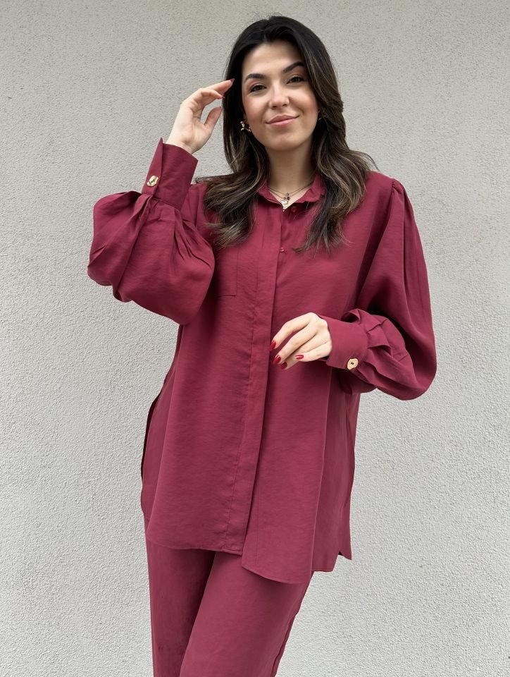Balon Kol Gömlek Pantolon Takım Bordo
