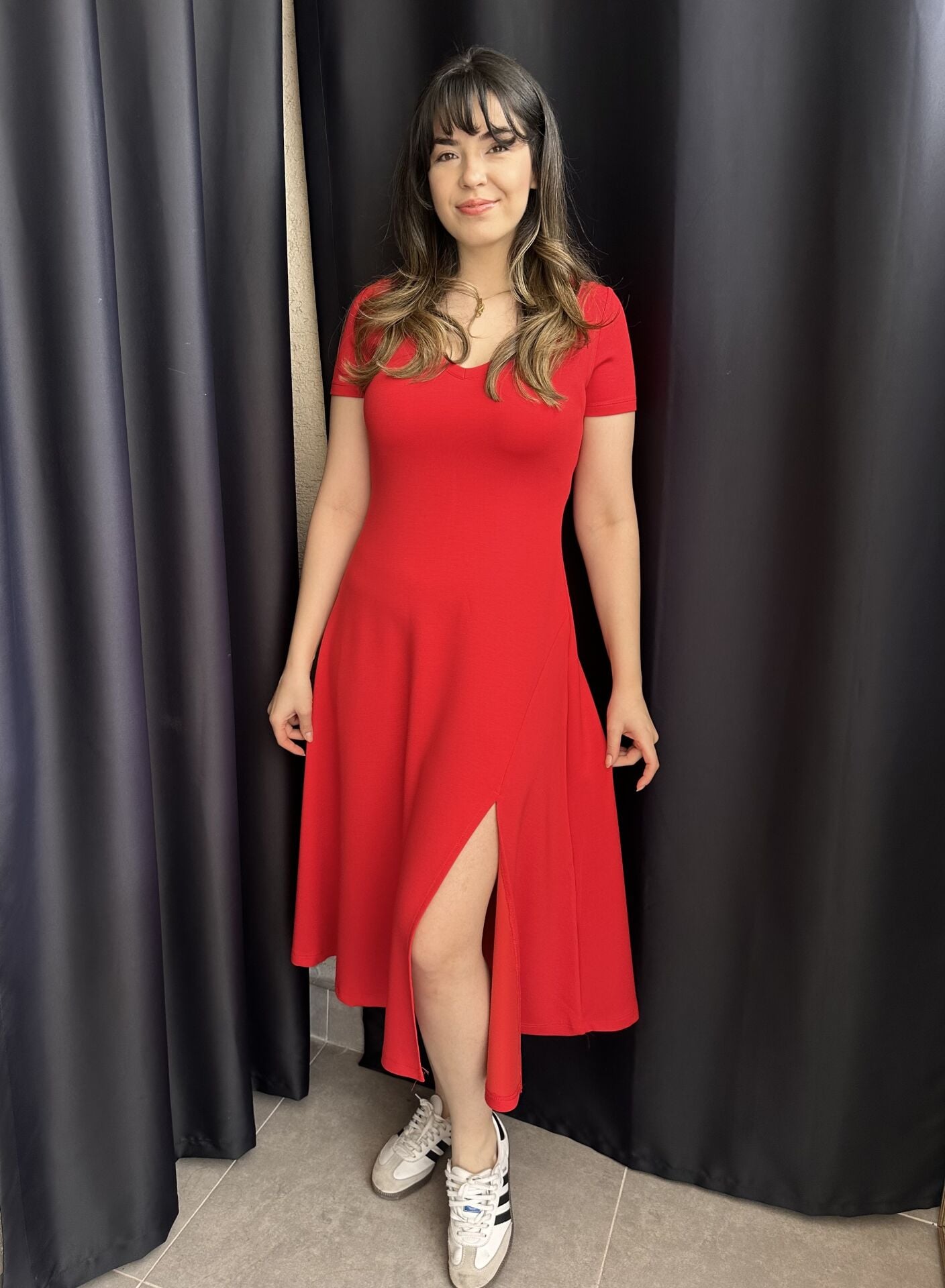 Kırmızı V Yaka Modal Elbise