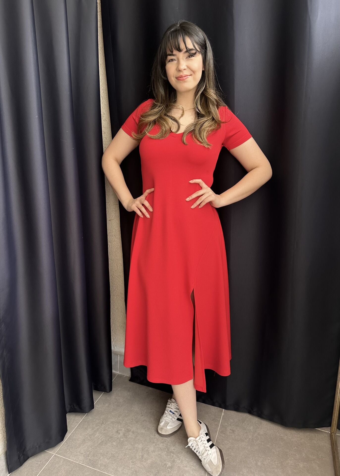 Kırmızı V Yaka Modal Elbise