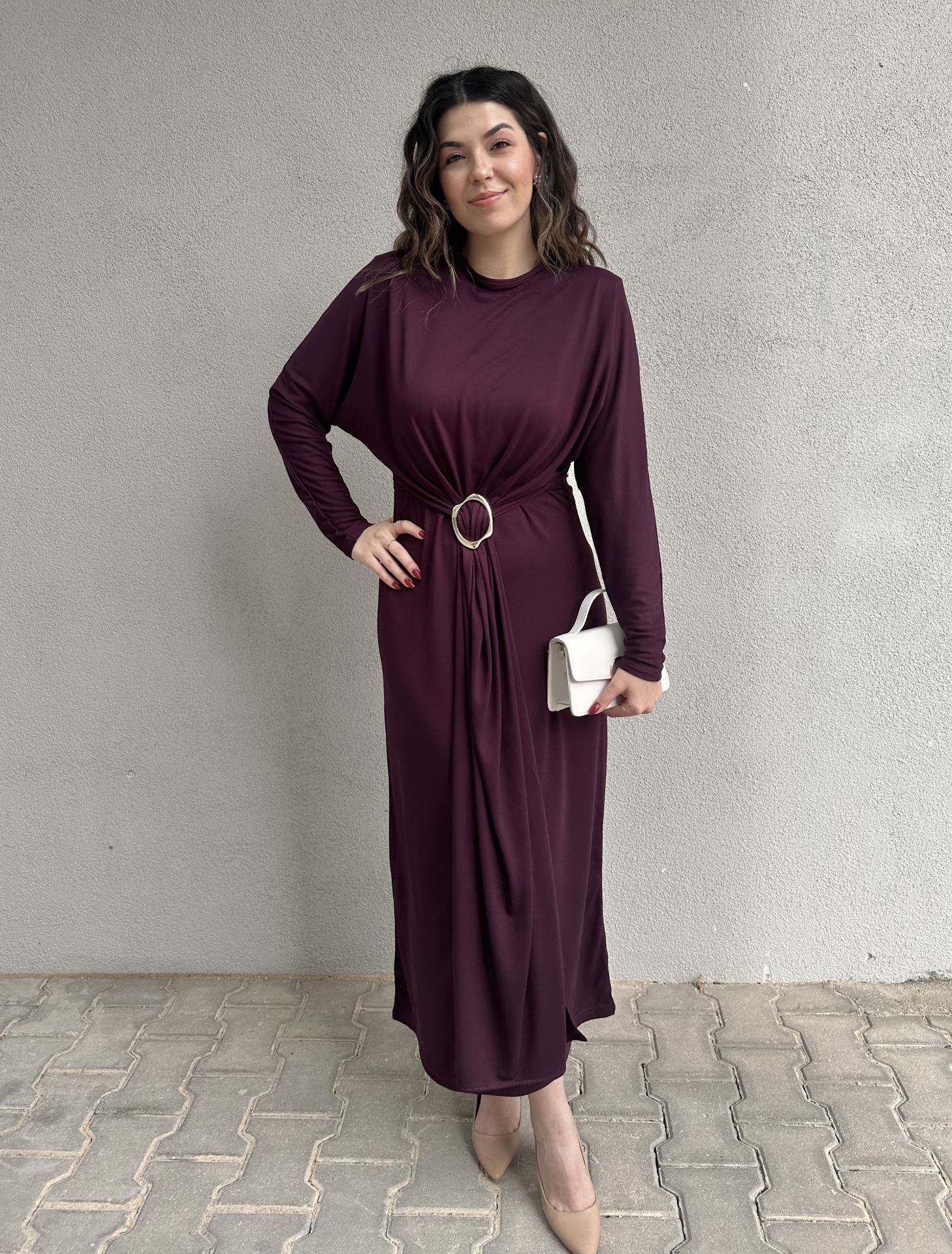 Gold Tokalı Mor Elbise