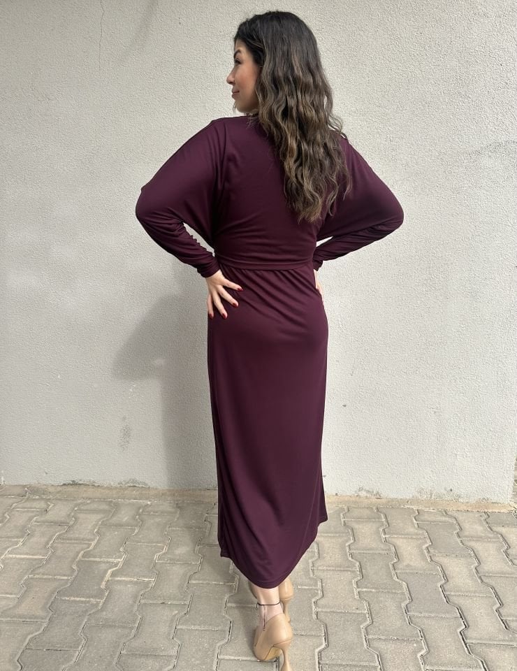 Gold Tokalı Mor Elbise
