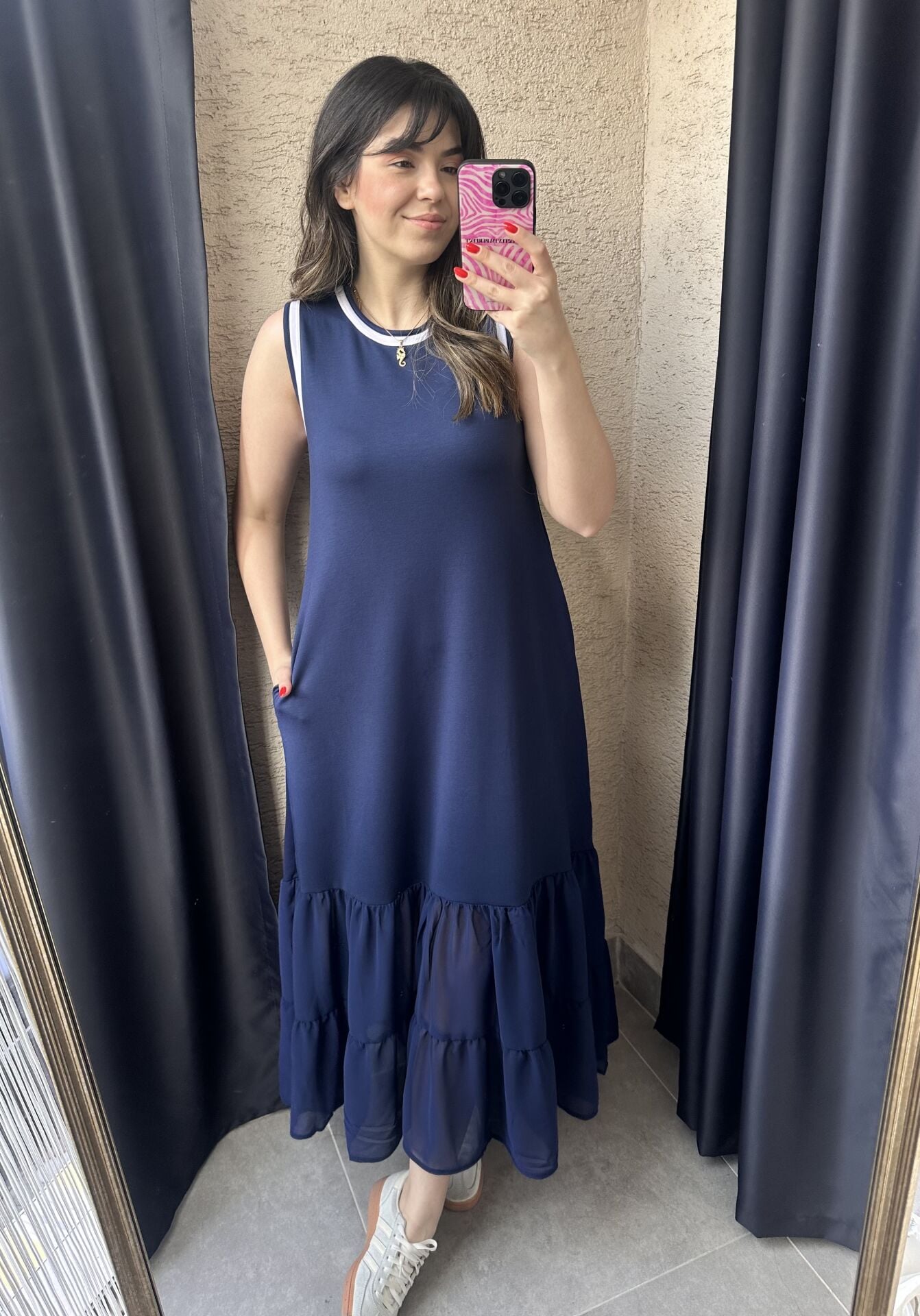 Ribanalı Lacivert Modal Elbise