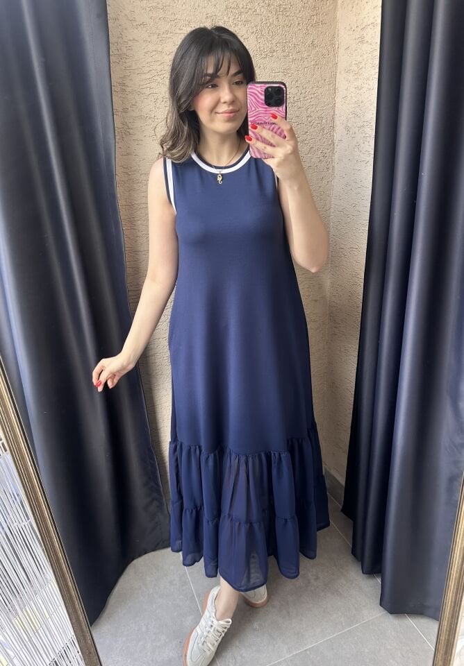 Ribanalı Lacivert Modal Elbise