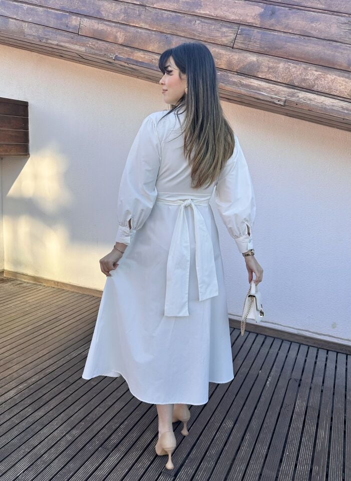 Haki Yeşili  Bağlama Detaylı Gömlek Elbise