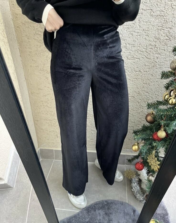 Siyah  Bol Paça Kadife Pantolon
